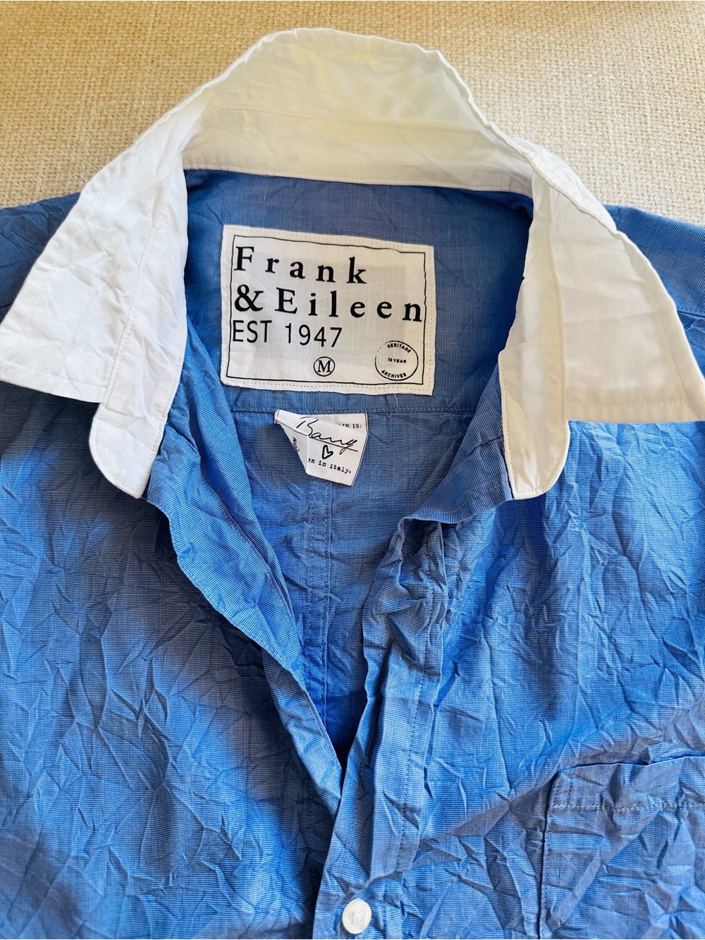 Frank & Eileen Light Blue Shirt with White Collar 100% Cotton - Picture 8 of 9